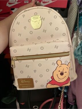 Disney Pink Winnie the Pooh Mini Backpack with Gold Accents